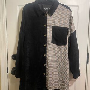 Pieces Black, Brown and White Button-Up Shirt